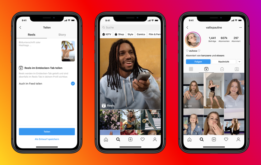 Der Kurzvideodienst Reels von Instagram (Bild: Instagram)