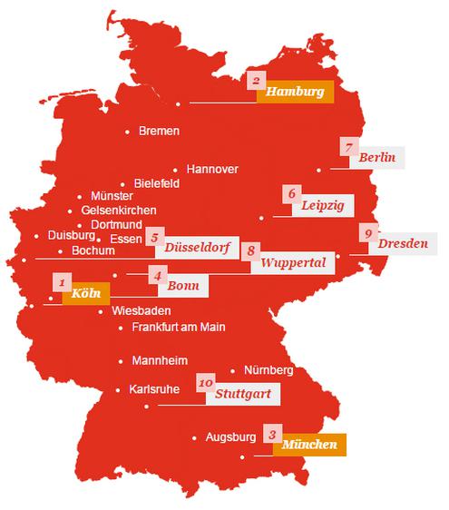 Landkarte der Digitalen Hauptstdte Deutschlands (Bild: PWC)