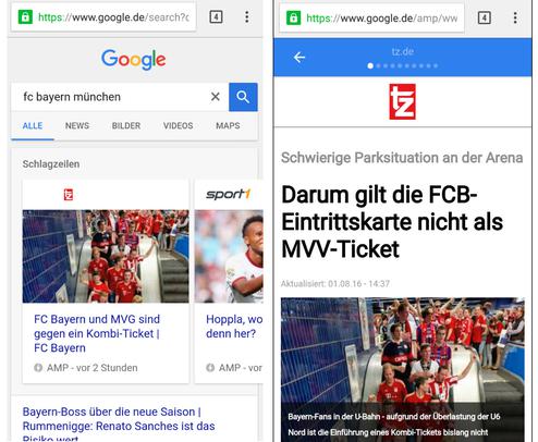 AMP-Suchergebnisseite für den Suchbegriff &#34;fc bayern münchen&#34; (Bild: Netzeffekt)