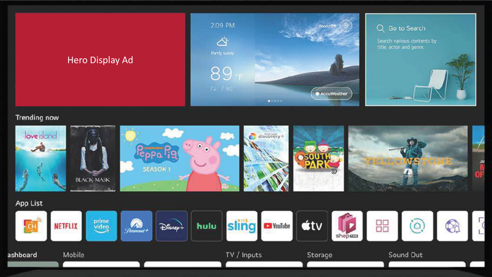 Werbepltze auf dem Startbildschirm des LG-Smart-TV (Bild: LG)