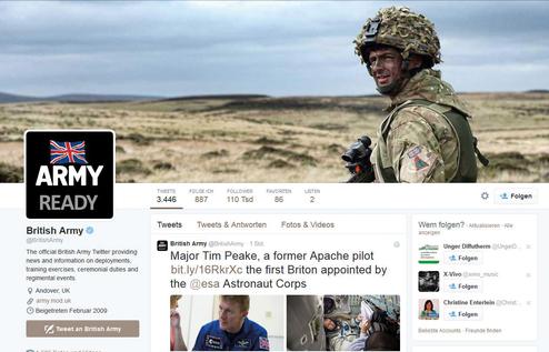 Der Twitter-Auftritt der British Army hat 110.000 Follower (Bild: Screenshot Twitter)