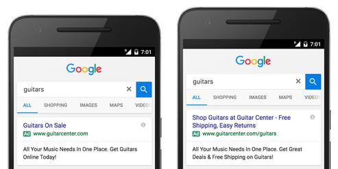 Mehr Text (rechts) ist mehr. (Bild: Google.com)