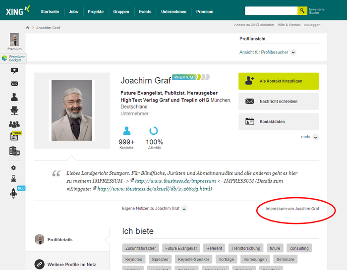 Die Hilfskonstruktion des Impressums ist wahrscheinlich nicht mehr ntig. Das neue Impressum ist deutlicher zu erkennen (siehe rote Markierung) (Bild: Screenshot)
