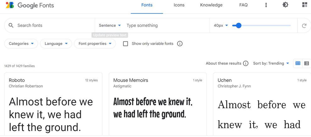Google Fonts Screenshot (Bild: Google/ Screenshot HIghtext)