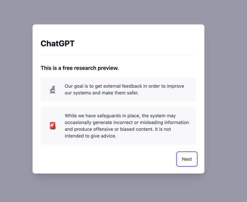 Vorbergehend war beim LogIn dieser Disclaimer zu sehen, in dem ChatGPT auf die eigene Fehleranflligkeit hinweist. (Bild: Claudia Buente/Open AI/Screenshot)