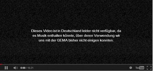 GEMA-Sperrtafel auf Youtube (Bild: Youtube)