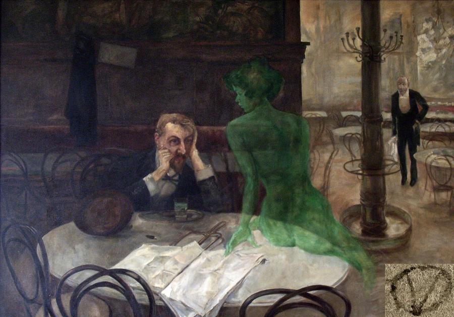 Ein Zeitungs-Verleger, berauscht von seinem Qualitätsumfeld, im Gespräch mit der Premium-Illusion (Viktor Oliva / public domain)
