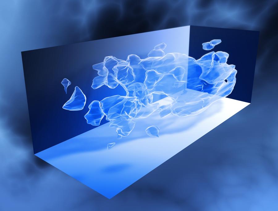 Dunkle Materie und Dunkle Energie sind das, was unser Universum ausmacht - aber bislang fast völlig unerforscht sind (Dreidimensionale Karte einer Verteilung dunkler Materie anhand von Messergebnissen mittels Gravitationslinseneffekt des Hubble-Weltraumteleskops) (Bild: Richard Massey)