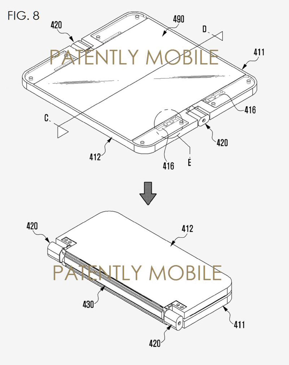 Faltbare Displays sind das nchste groe Ding im Mobilmarkt, sagt die Studie (Bild: USPTO)