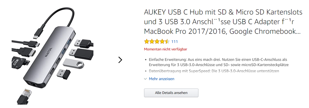Nicht verfgbare Aukey-Produkte bei Amazon (Bild: Screenshot ibusiness/Amazon)