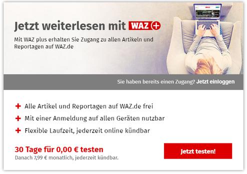 Die Bezahlmauer bei lokalen Berichten funktioniert. (Bild: WAZ)