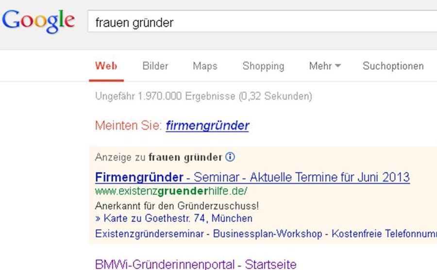 Laut Google existieren keine Gründerinnen - in der Realität sind es immerhin 10 Prozent. (Bild: Google)